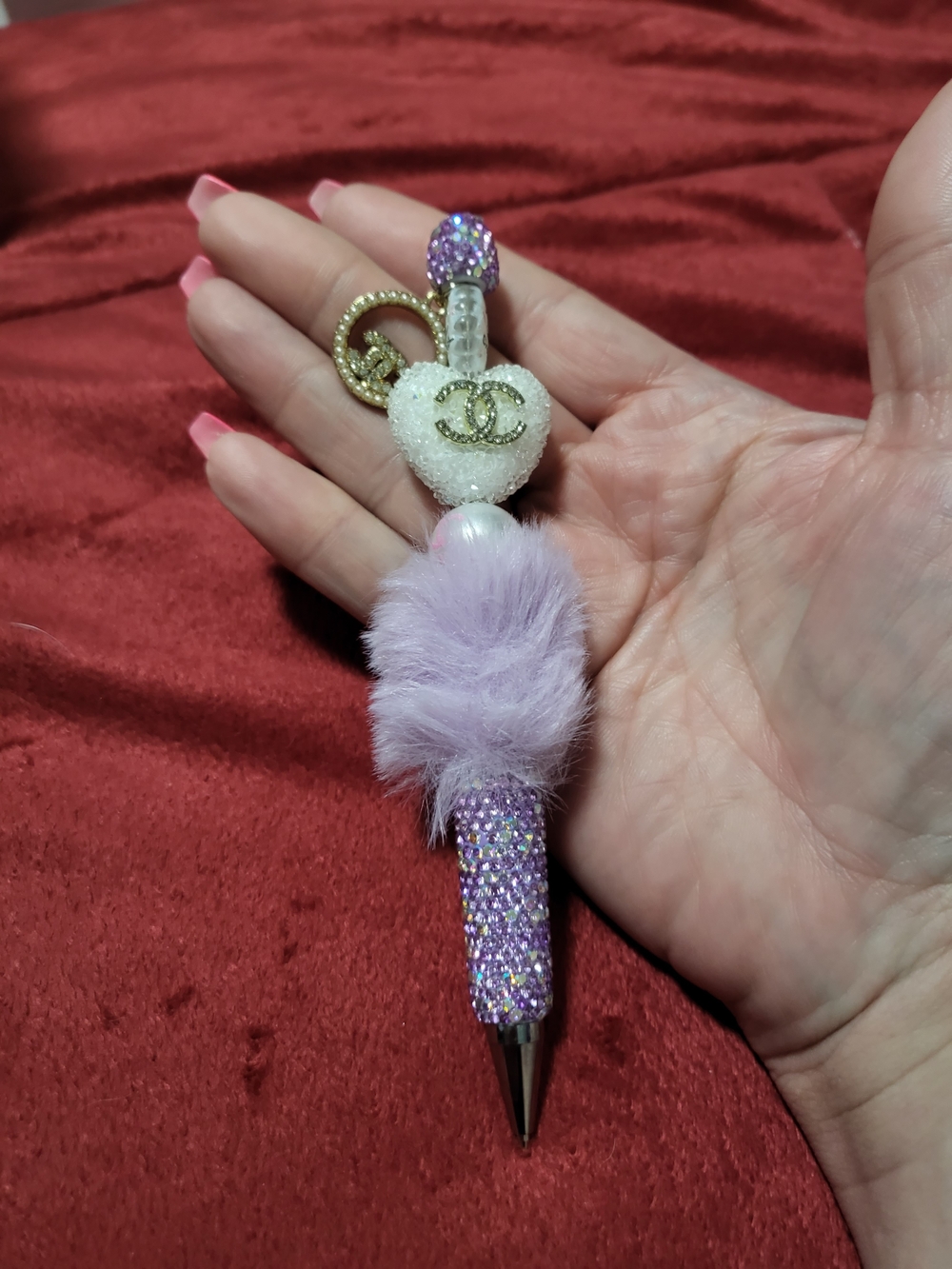 Heart Charm Lavender Crystal Ballpoint Pen - Designer Inspired